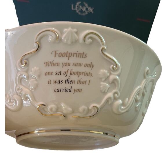 Vintage Lenox Footprints In the Sand Poem Bowl NEW IN BOX Embossed (B) - Picture 2 of 10